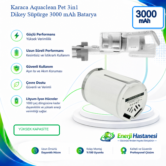 Karaca Aquaclean Pet 3in1 Dikey Süpürge 3000 mAh Batarya