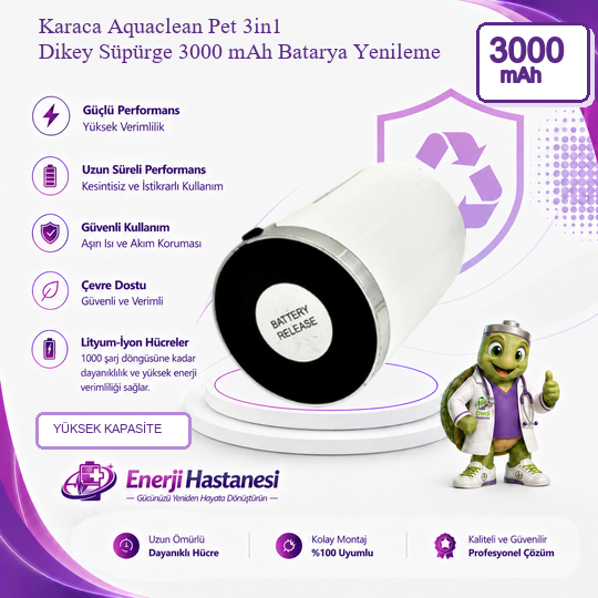 Karaca Aquaclean Pet 3in1 Dikey Süpürge 3000 mAh Batarya Yenileme