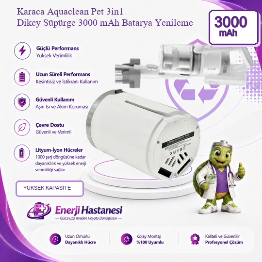 Karaca Aquaclean Pet 3in1 Dikey Süpürge 3000 mAh Batarya Yenileme