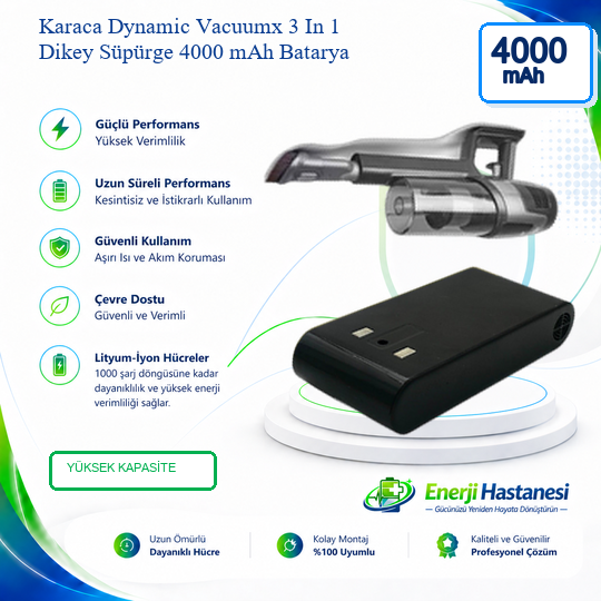 Karaca Dynamic Vacuumx 3 In 1 Dikey Süpürge 4000 mAh Batarya