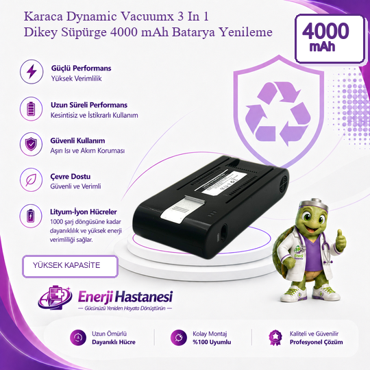 Karaca Dynamic Vacuumx 3 In 1 Dikey Süpürge 4000 mAh Batarya Yenileme
