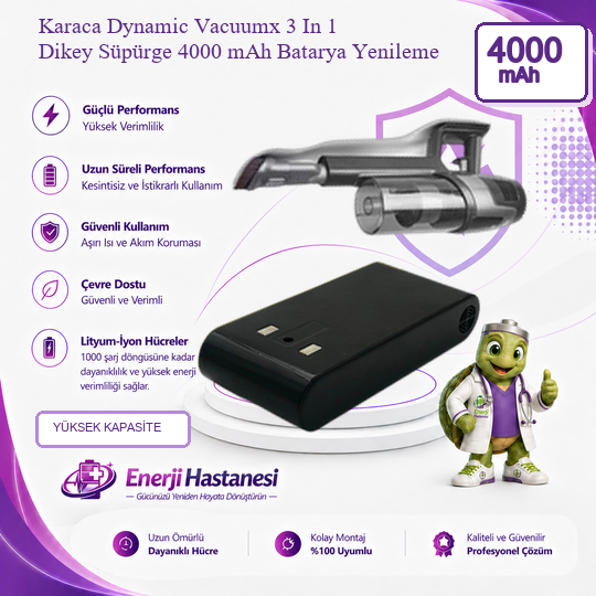 Karaca Dynamic Vacuumx 3 In 1 Dikey Süpürge 4000 mAh Batarya Yenileme