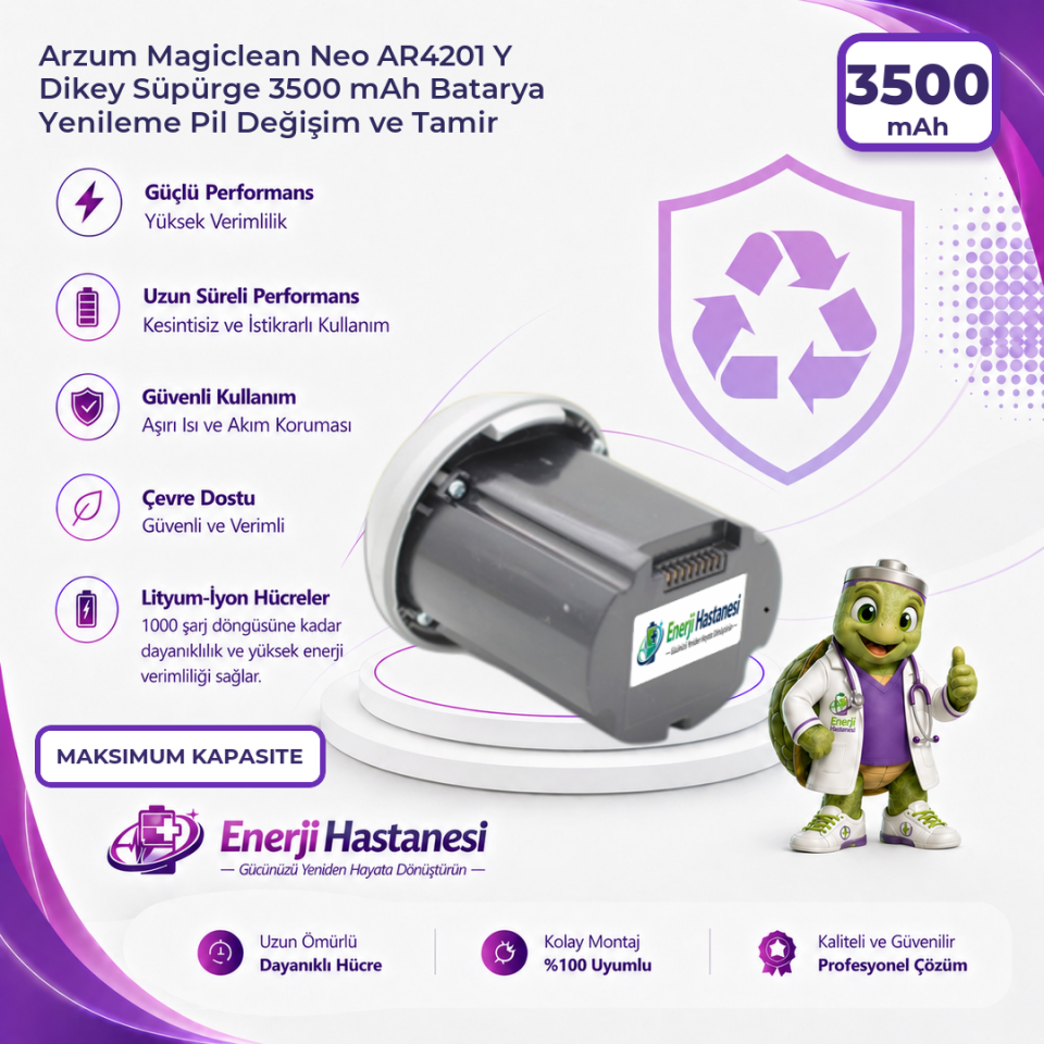 Arzum Magiclean Neo AR4201 Y Dikey Süpürge 3500 mAh Batarya Yenileme Pil Değişim ve Tamir