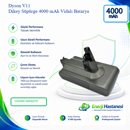 Dyson V11 Dikey Süpürge 4000 mAh Vidalı Batarya