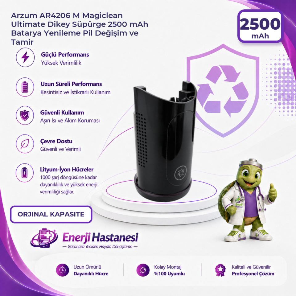 Arzum AR4206 M Magiclean Ultimate Dikey Süpürge 2500 mAh Batarya Yenileme Pil Değişim ve Tamir