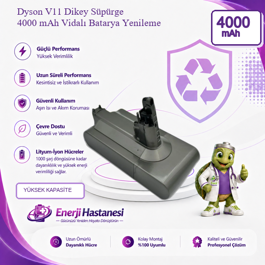 Dyson V11 Dikey Süpürge 4000 mAh Vidalı Batarya Yenileme
