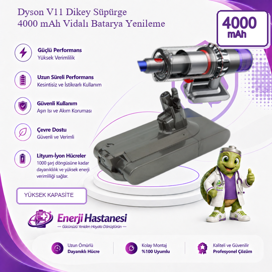 Dyson V11 Dikey Süpürge 4000 mAh Vidalı Batarya Yenileme