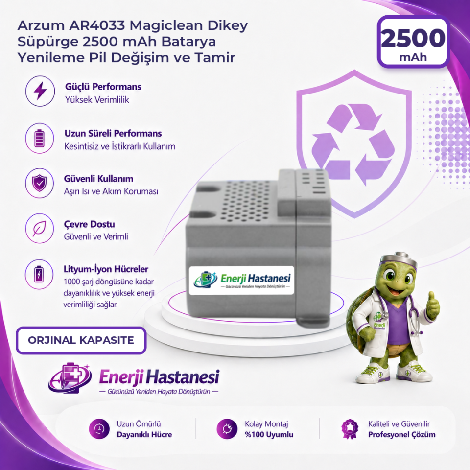Arzum AR4033 Magiclean Dikey Süpürge 2500 mAh Batarya Yenileme Pil Değişim ve Tamir