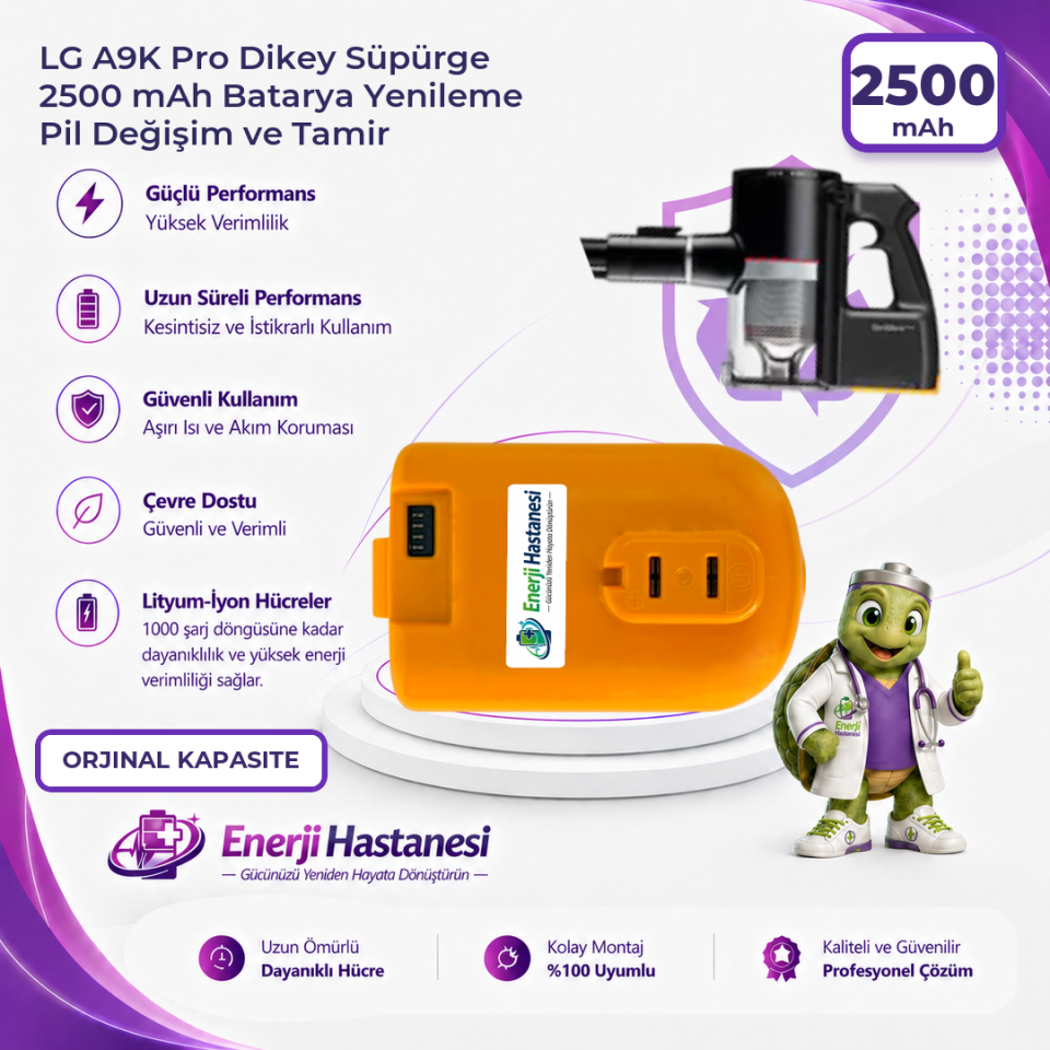 LG A9K Pro Dikey Süpürge 2500 mAh Batarya Yenileme Pil Değişim ve Tamir