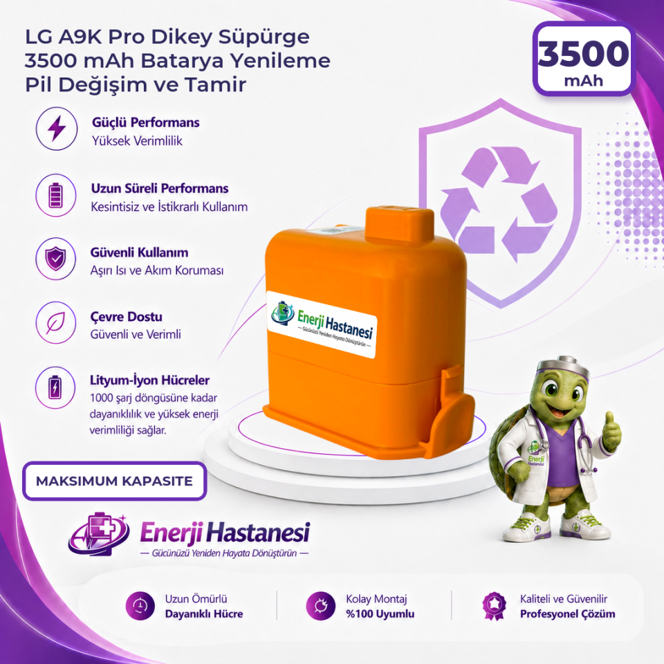 LG A9K Pro Dikey Süpürge 3500 mAh Batarya Yenileme Pil Değişim ve Tamir