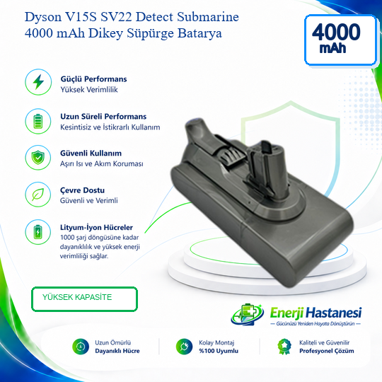 Dyson V15S SV22 Detect Submarine Dikey Süpürge 4000 mAh Batarya