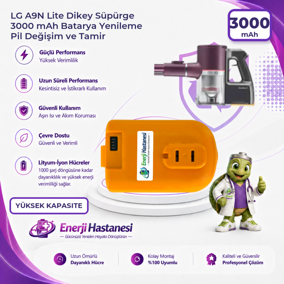 LG A9N Lite Dikey Süpürge 3000 mAh Batarya Yenileme Pil Değişim ve Tamir