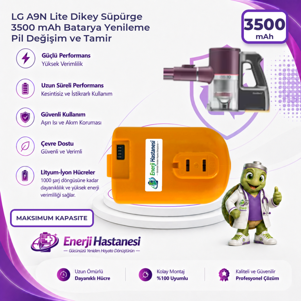 LG A9N Lite Dikey Süpürge 3500 mAh Batarya Yenileme Pil Değişim ve Tamir