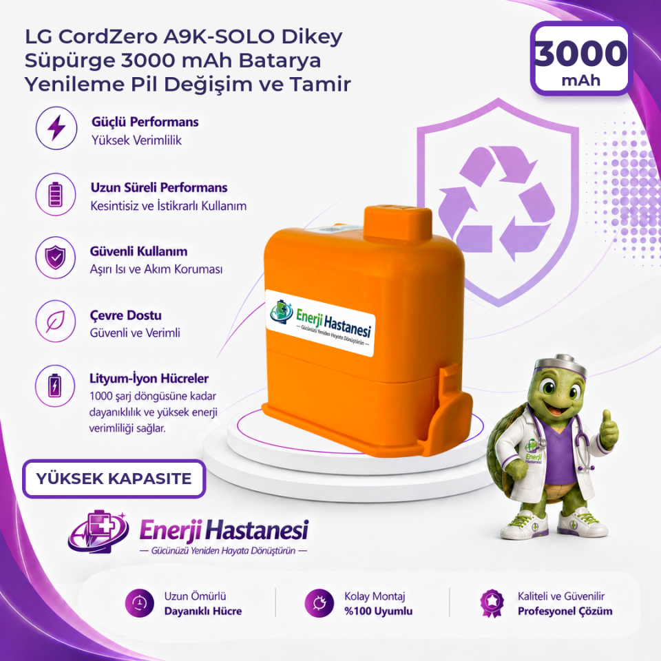 LG CordZero A9K-SOLO Dikey Süpürge 3000 mAh Batarya Yenileme Pil Değişim ve Tamir