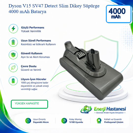 Dyson V15 SV47 Detect Slim Dikey Süpürge 4000 mAh Batarya
