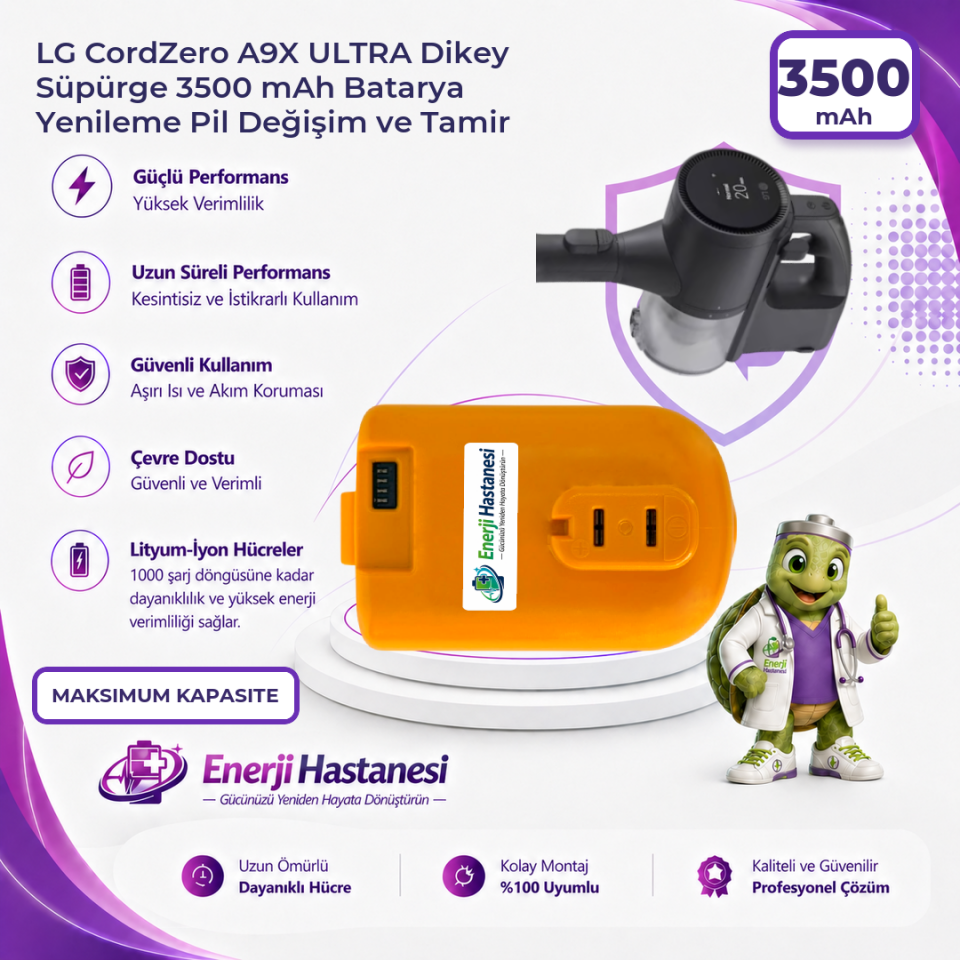 LG CordZero A9X ULTRA Dikey Süpürge 3500 mAh Batarya Yenileme Pil Değişim ve Tamir