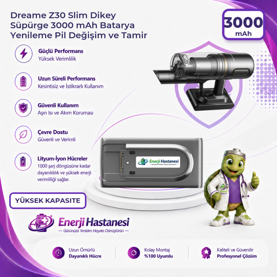 Dreame Z30 Slim Dikey Süpürge 3000 mAh Batarya Yenileme Pil Değişim ve Tamir