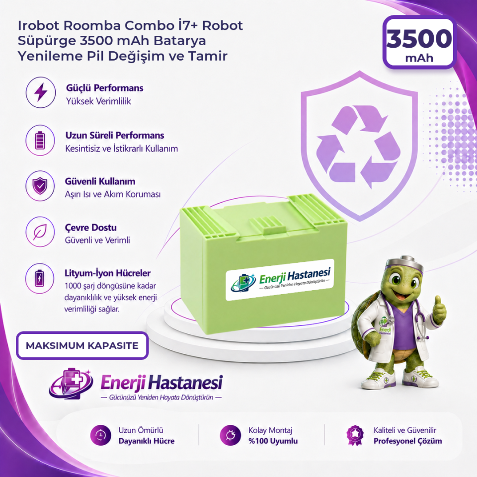 Irobot Roomba Combo İ7+ Robot Süpürge 3500 mAh Batarya Yenileme Pil Değişim ve Tamir