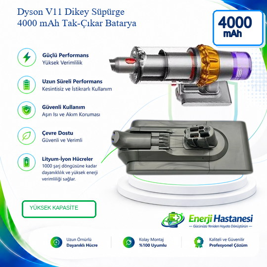 Dyson V11 Dikey Süpürge 4000 mAh Tak-Çıkar Batarya
