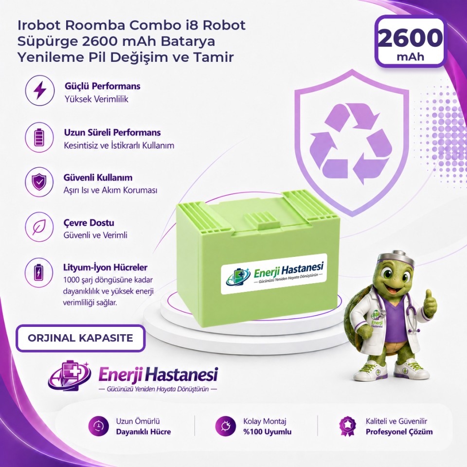 Irobot Roomba Combo i8 Robot Süpürge 2600 mAh Batarya Yenileme Pil Değişim ve Tamir