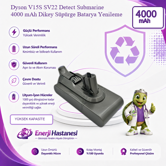 Dyson V15S SV22 Detect Submarine Dikey Süpürge 4000 mAh Batarya Yenileme