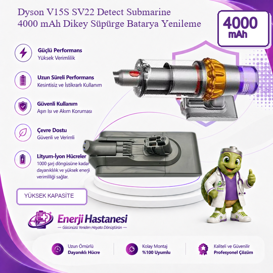 Dyson V15S SV22 Detect Submarine Dikey Süpürge 4000 mAh Batarya Yenileme