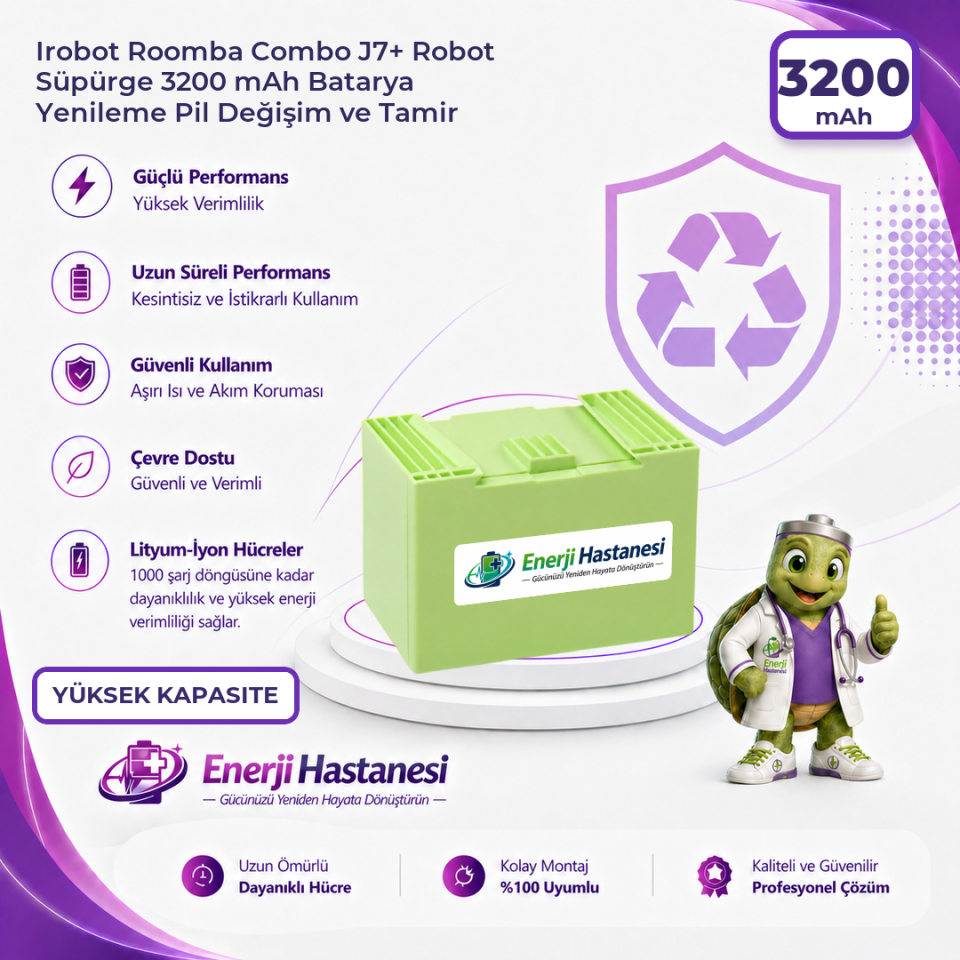Irobot Roomba Combo J7+ Robot Süpürge 3200 mAh Batarya Yenileme Pil Değişim ve Tamir