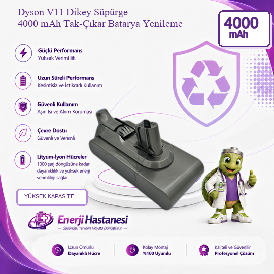 Dyson V11 Dikey Süpürge 4000 mAh Tak-Çıkar Batarya Yenileme