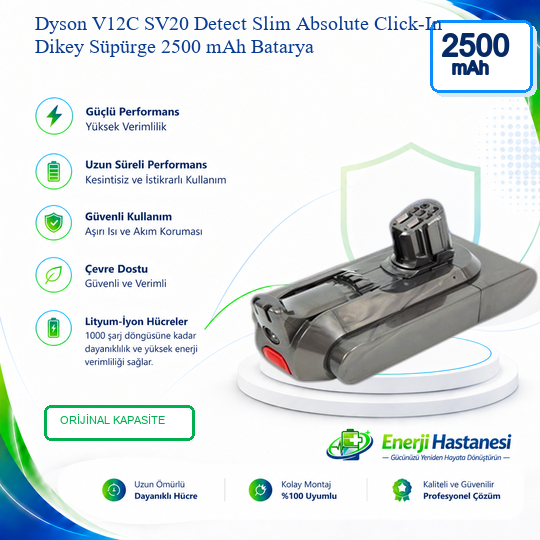 Dyson V12C SV20 Detect Slim Absolute Click-In Dikey Süpürge 2500 mAh Batarya