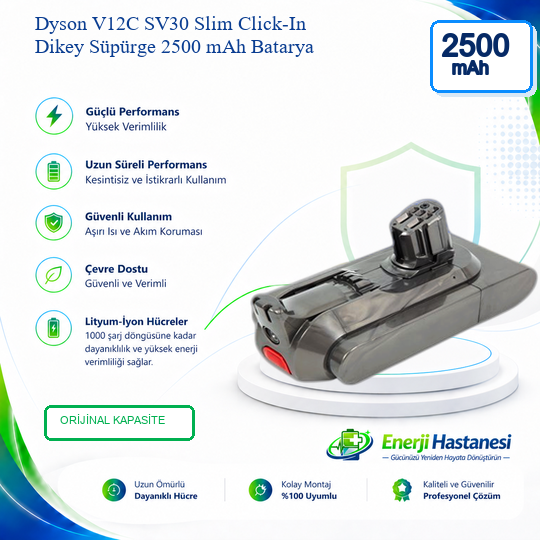 Dyson V12C SV30 Slim Click-In Dikey Süpürge 2500 mAh Batarya