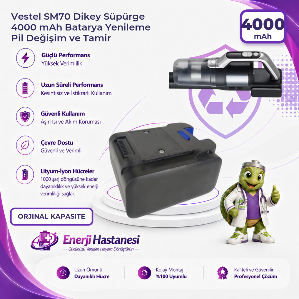 Vestel SM70 Dikey Süpürge 4000 mAh Batarya Yenileme Pil Değişim ve Tamir
