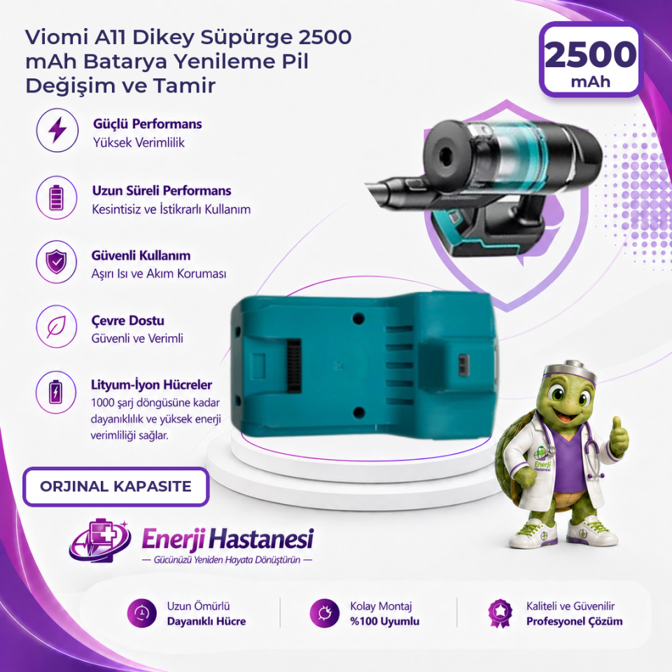 Viomi A11 Dikey Süpürge 2500 mAh Batarya Yenileme Pil Değişim ve Tamir