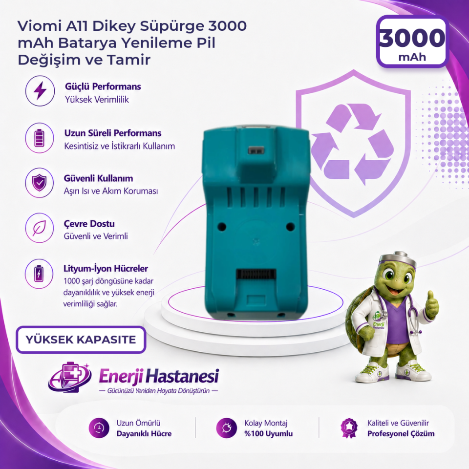 Viomi A11 Dikey Süpürge 3000 mAh Batarya Yenileme Pil Değişim ve Tamir