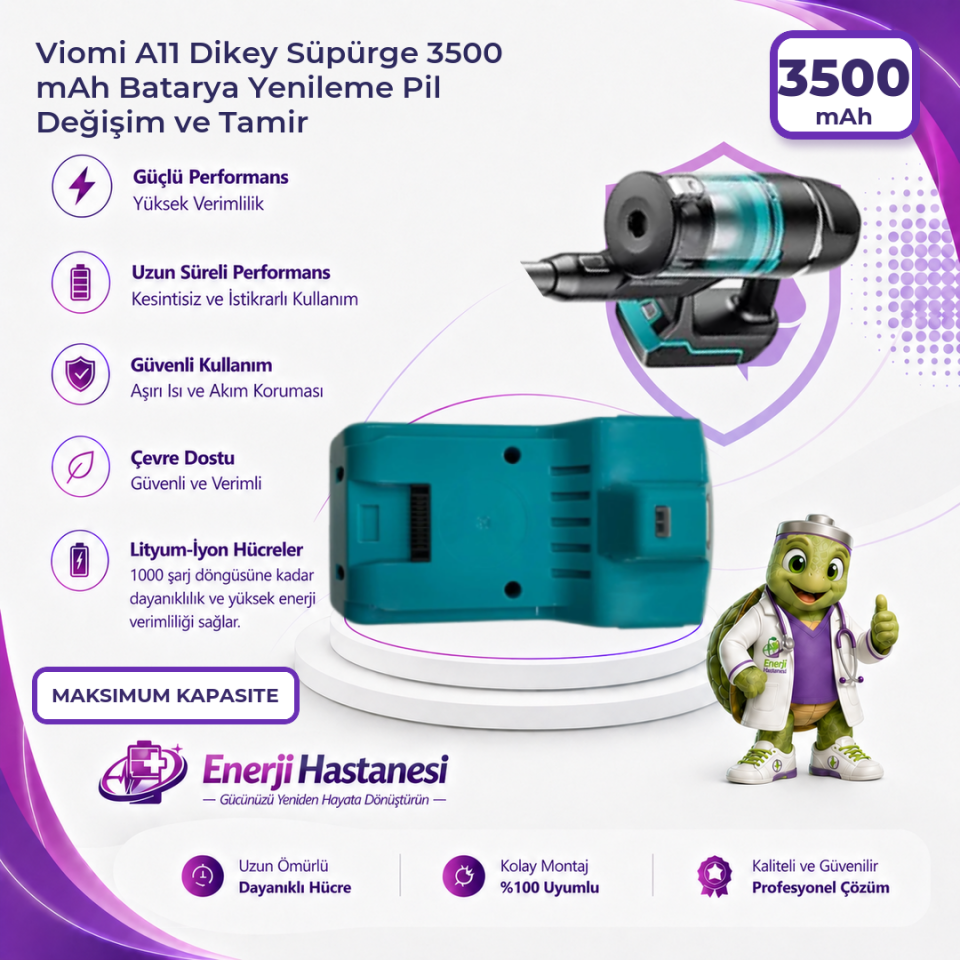 Viomi A11 Dikey Süpürge 3500 mAh Batarya Yenileme Pil Değişim ve Tamir