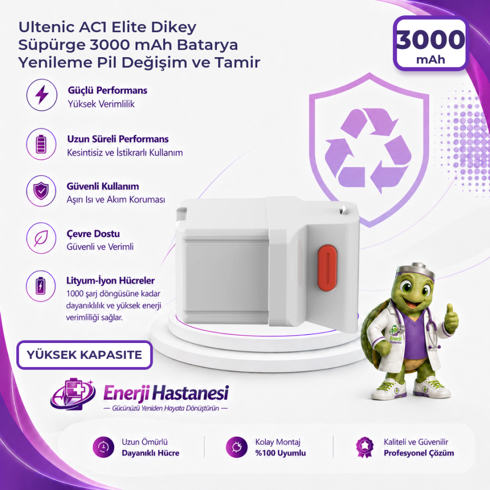 Ultenic AC1 Elite Dikey Süpürge 3000 mAh Batarya Yenileme Pil Değişim ve Tamir