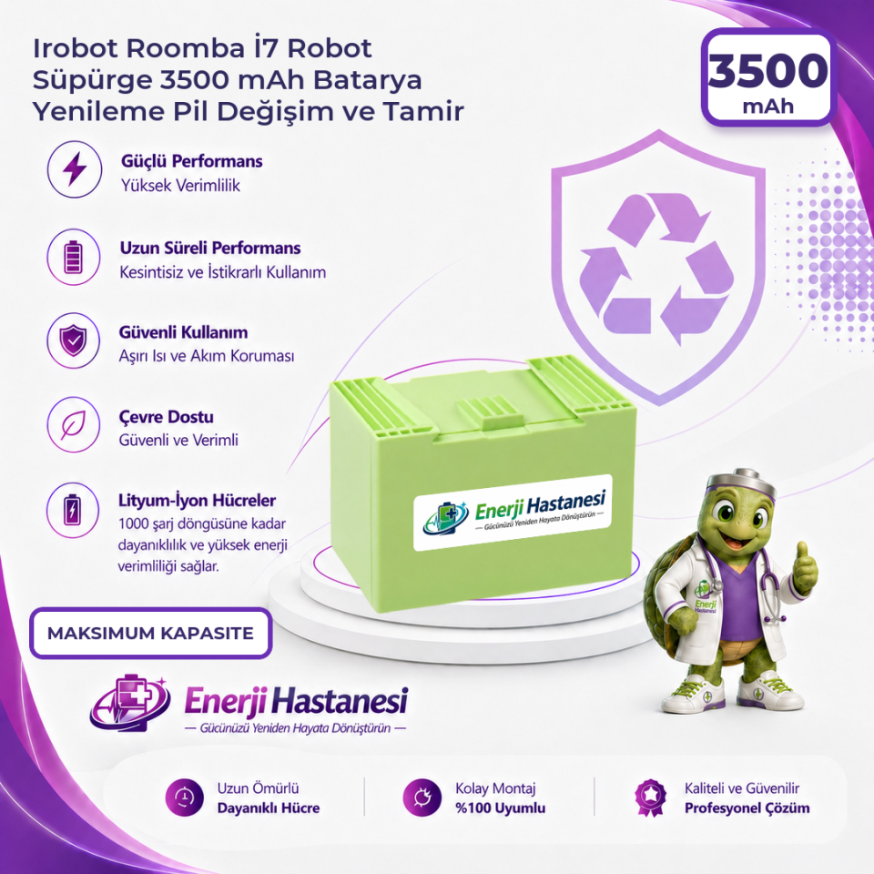 Irobot Roomba İ7 Robot Süpürge 3500 mAh Batarya Yenileme Pil Değişim ve Tamir