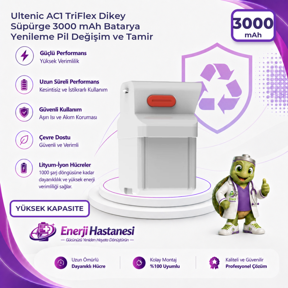 Ultenic AC1 TriFlex Dikey Süpürge 3000 mAh Batarya Yenileme Pil Değişim ve Tamir