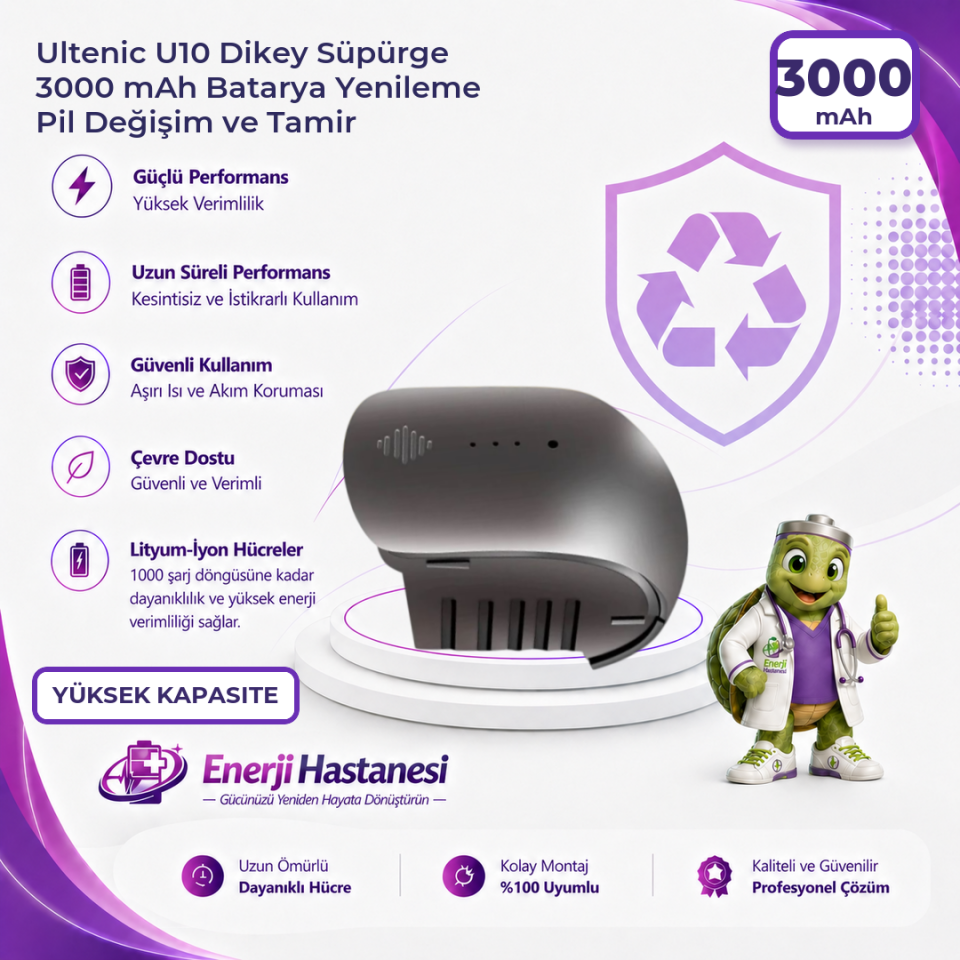 Ultenic U10 Dikey Süpürge 3000 mAh Batarya Yenileme Pil Değişim ve Tamir
