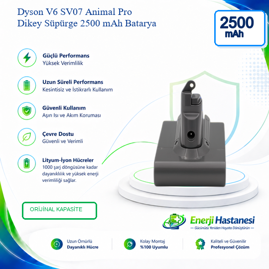 Dyson V6 SV07 Animal Pro Dikey Süpürge 2500 mAh Batarya