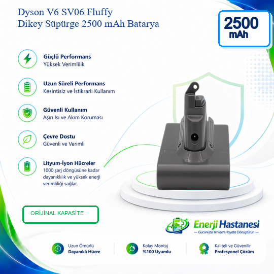 Dyson V6 SV06 Fluffy Dikey Süpürge 2500 mAh Batarya