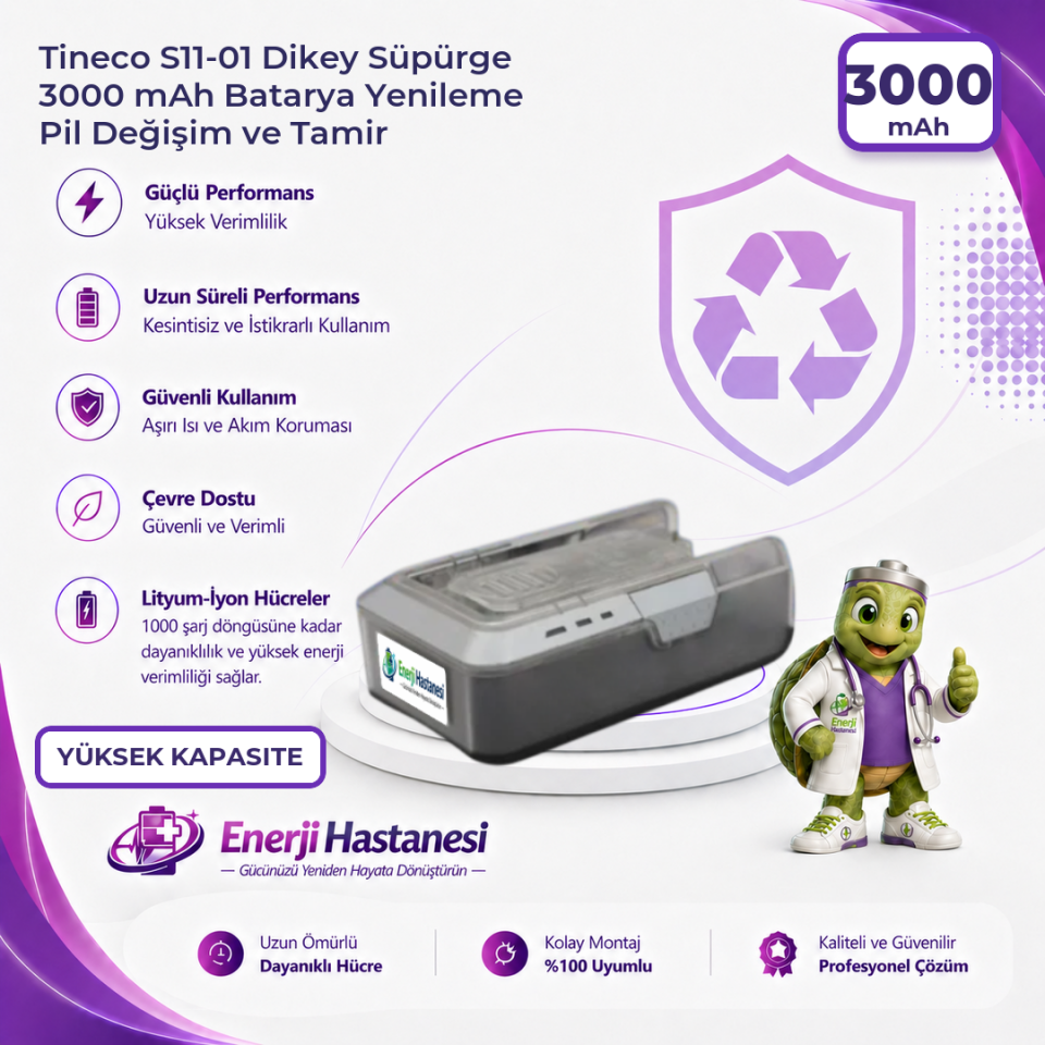 Tineco S11-01 Dikey Süpürge 3000 mAh Batarya Yenileme Pil Değişim ve Tamir