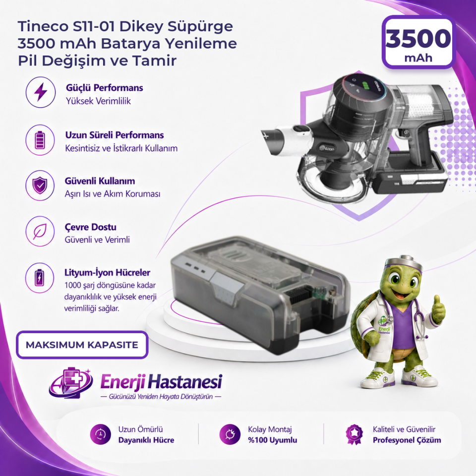 Tineco S11-01 Dikey Süpürge 3500 mAh Batarya Yenileme Pil Değişim ve Tamir