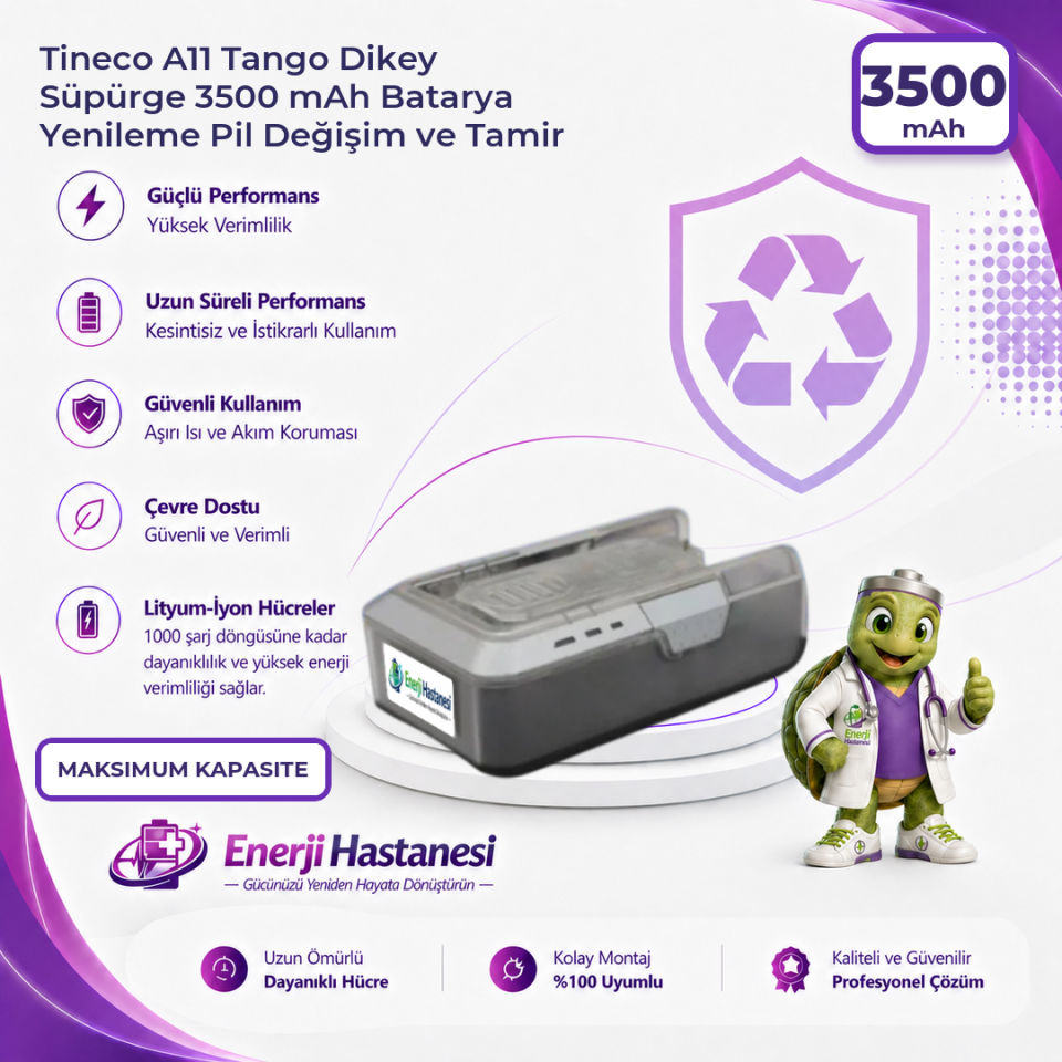 Tineco A11 Tango Dikey Süpürge 3500 mAh Batarya Yenileme Pil Değişim ve Tamir