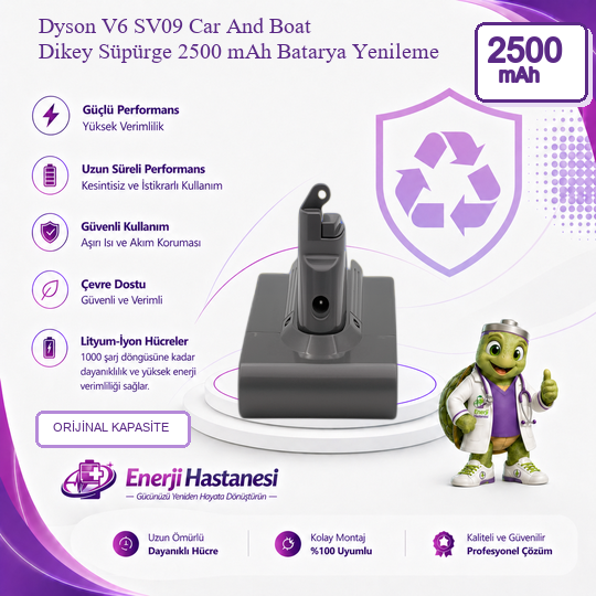 Dyson V6 SV09 Car And Boat Dikey Süpürge 2500 mAh Batarya Yenileme