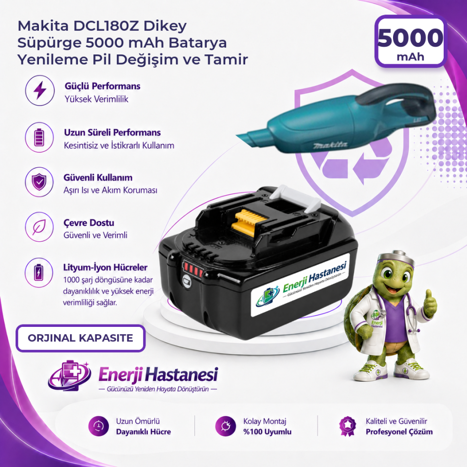 Makita DCL180Z Dikey Süpürge 5000 mAh Batarya Yenileme Pil Değişim ve Tamir