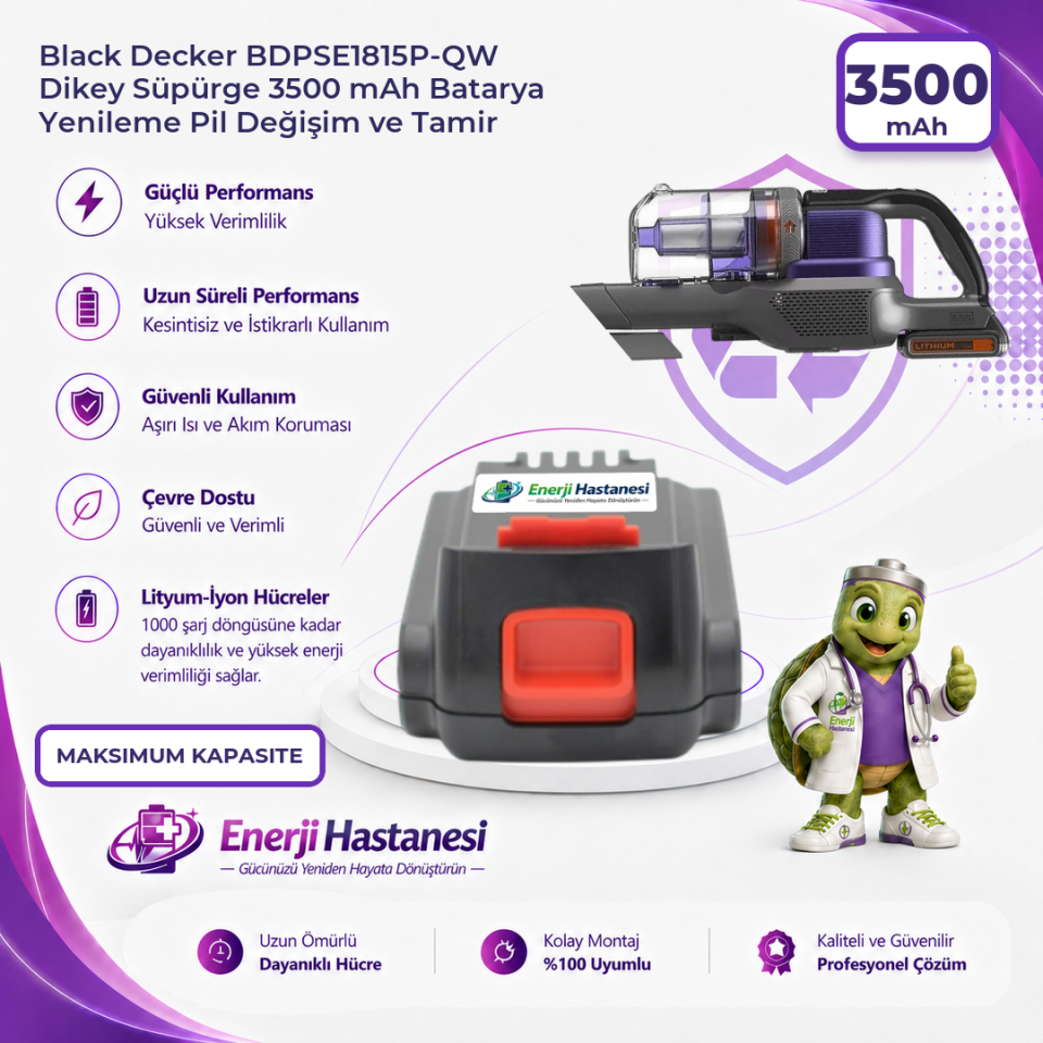 Black Decker BDPSE1815P-QW Dikey Süpürge 3500 mAh Batarya Yenileme Pil Değişim ve Tamir