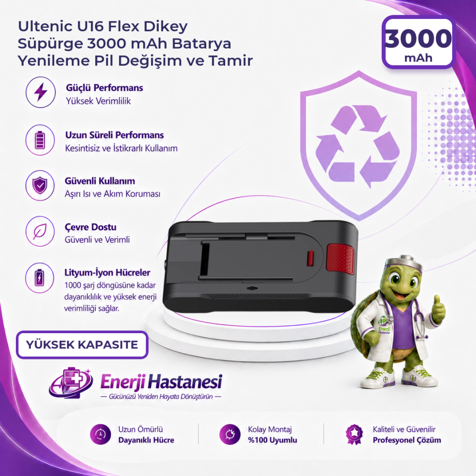 Ultenic U16 Flex Dikey Süpürge 3000 mAh Batarya Yenileme Pil Değişim ve Tamir