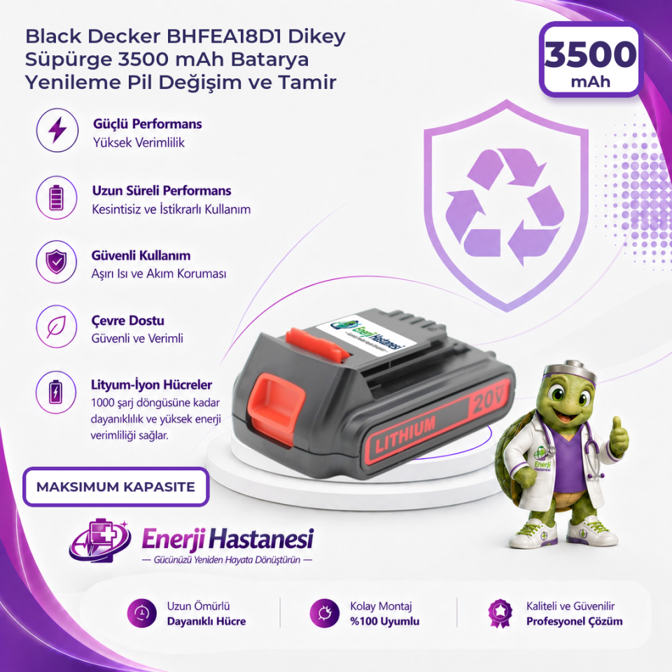Black Decker BHFEA18D1 Dikey Süpürge 3500 mAh Batarya Yenileme Pil Değişim ve Tamir