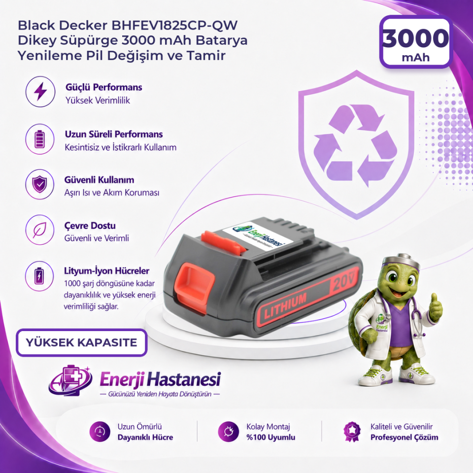 Black Decker BHFEV1825CP-QW Dikey Süpürge 3000 mAh Batarya Yenileme Pil Değişim ve Tamir
