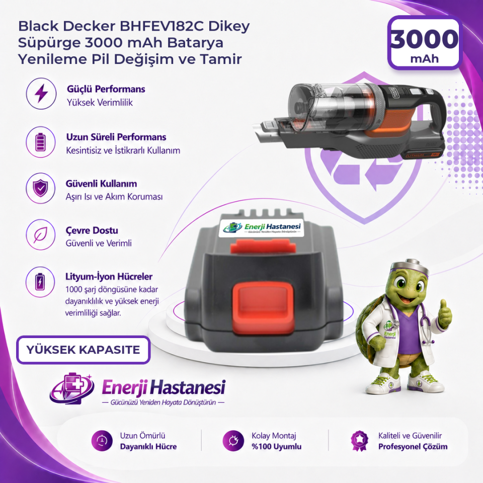 Black Decker BHFEV182C Dikey Süpürge 3000 mAh Batarya Yenileme Pil Değişim ve Tamir